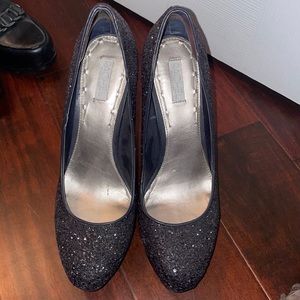 Rachel purple glitter platform heels worn bottoms are a little worn